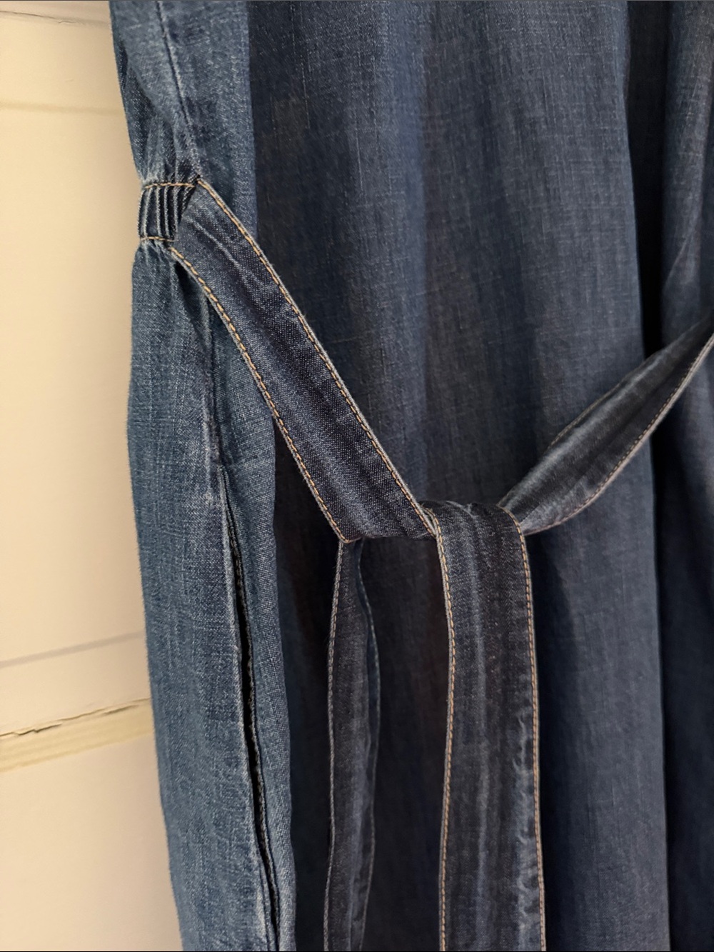 Tommy Hilfiger Sleeveless Denim Midi Dress in Dark Blue with Tie Waist - Picture 7 of 13
